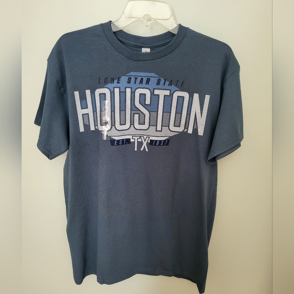 Houston Lone‎ Star State Texas Graphic Short Sleeve T-Shirt Blue New Men Cotton